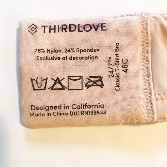 THIRDLOVE 24/7 Classic T-Shirt Underwire Bra Soft Pink Womens 46C - Picture 4 of 5